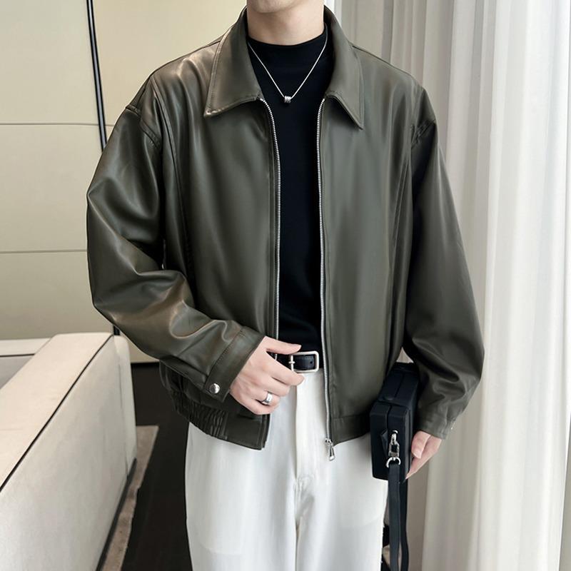 Унисекс ретро байкерская куртка из ПУ кожи с двойной молнией - Корейский стиль, легкая роскошь для осени/зимы