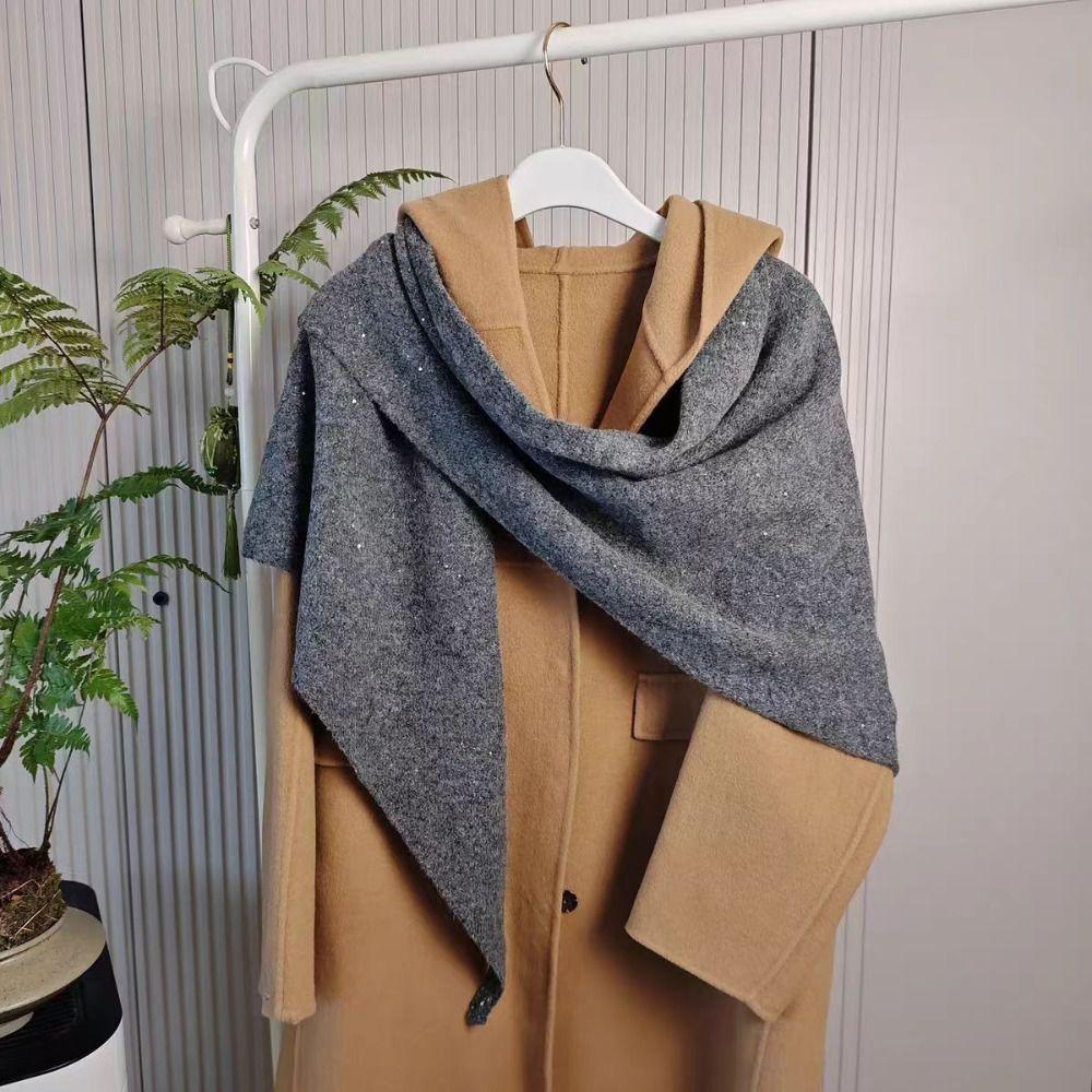 Thermal Sequin Triangular Scarf Winter Warm Mongolian Poncho Women Fashion Woolen Shawl