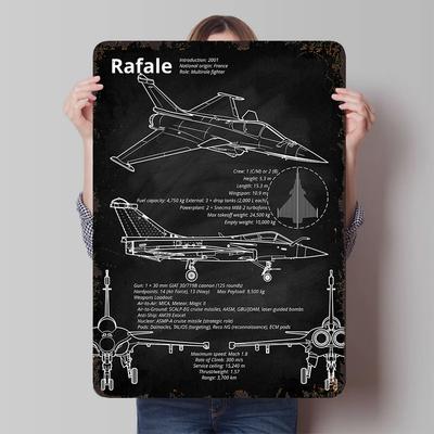 Многоцелевой истребитель Rafale Чертеж Металлический настенный декор Военная авиация Декор для дома, офиса