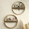 Wood Bead Rope Wall Decoration Boho Farmhouse Rustic Round Plants Display Frame Wall Art Home Office Living Room Wall Ornament