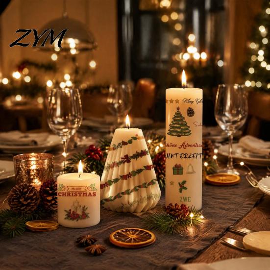 Handmade Gift Wrapping Stickers Christmas Candle Transfer Stickers, DIY Holiday Craft Supplies, Waterproof Candlestick Embellishments Decorative