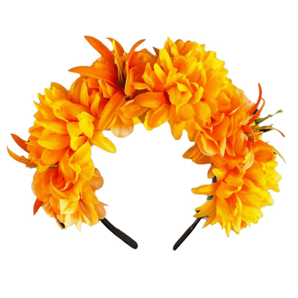 Bright Artificial Marigold Flower Headband Vivid Faux Marigold Floral Headpiece Holiday Gathering