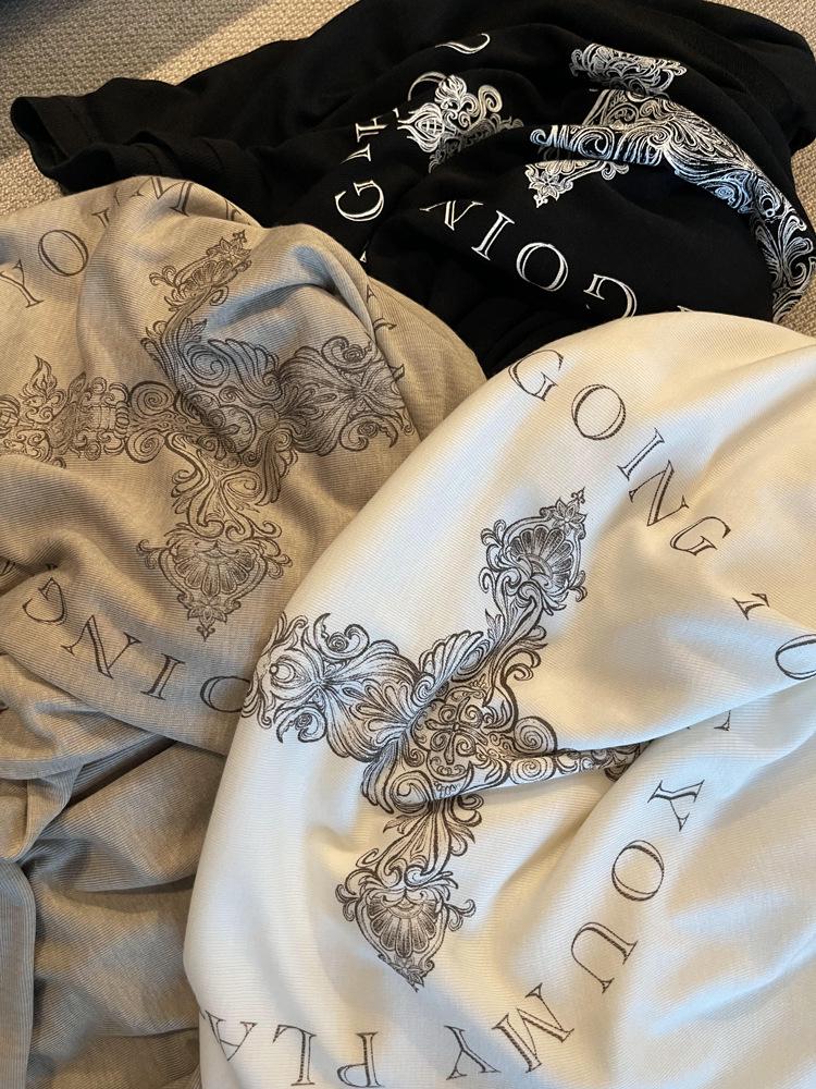 2024 Summer Women's Loose Long Sleeve Printed Drapey T-Shirt