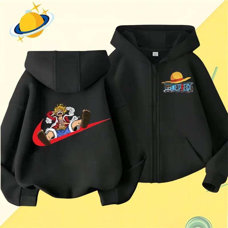 Аниме One Piece детская толстовка с капюшоном на молнии с рисунком из мультфильмов осень/зима повседневный топ с длинными рукавами и капюшоном для мальчиков и девочек