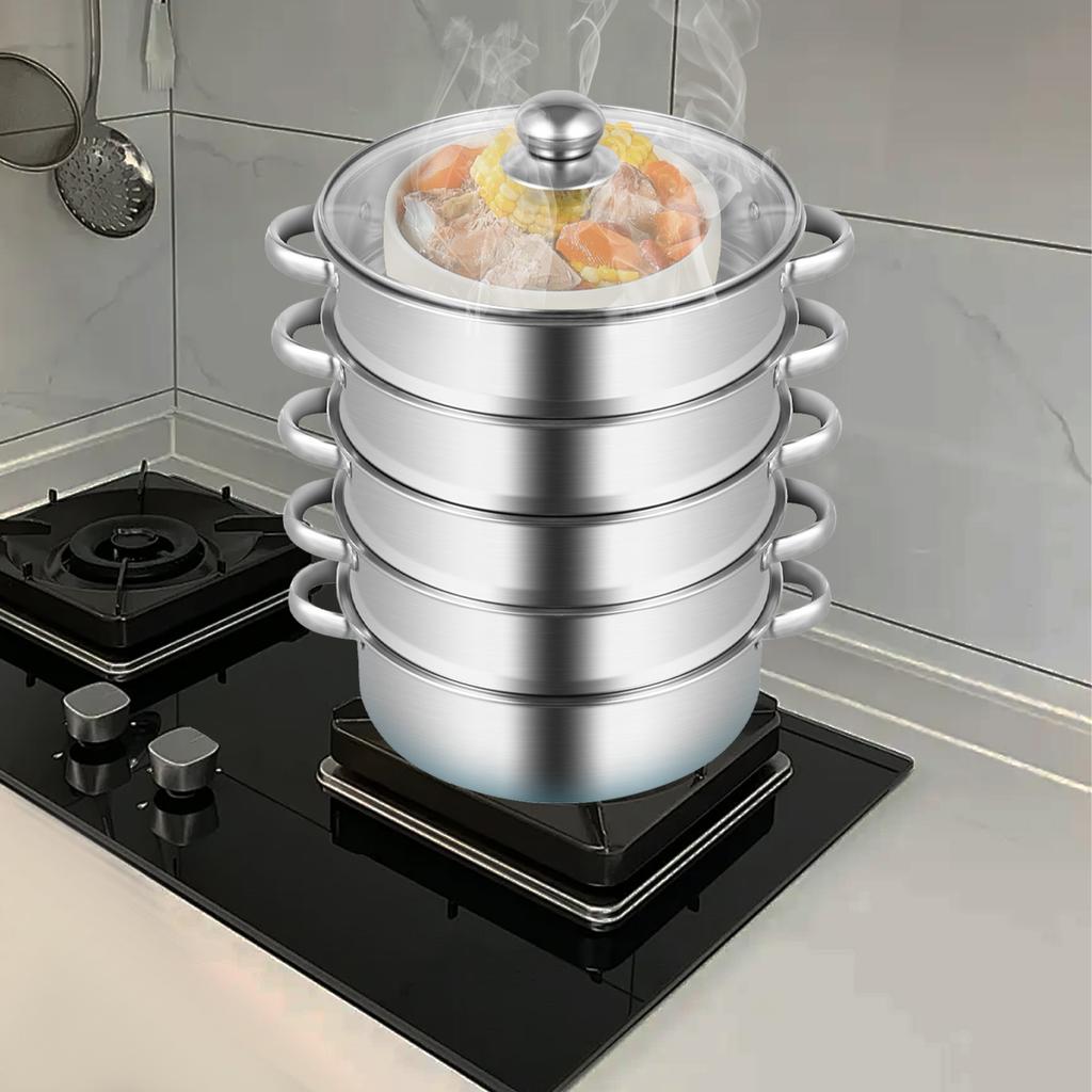 32 см Пароварка из нержавеющей стали, 5-уровневая, большая, с крышкой и ручкой, для овощей, пельменей, бульона, соуса