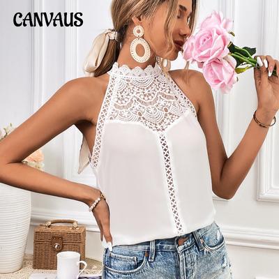 Плюс размер женский летний жилет модный полый кружевной топ без рукавов