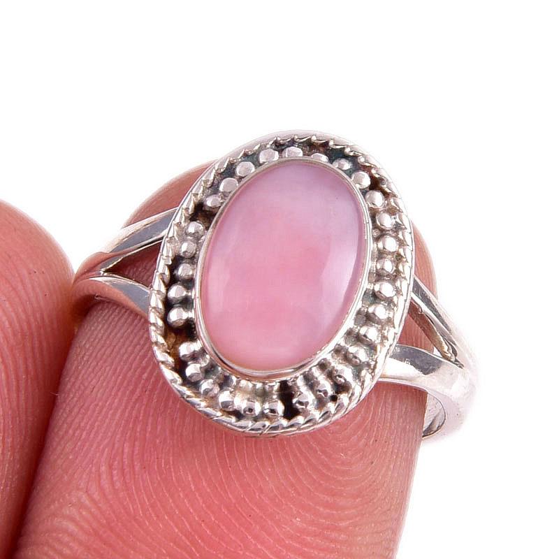 Natural Pink Opal Gemstone 925 Solid Sterling Silver Jewelry Ring Size 6.5 D2G78