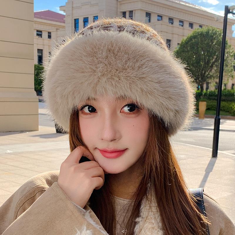 Imitation Mink Fur Straw Hat Women's Autumn and Winter Plush Bucket Hat Warm Ear Protection Mongolian Hat Basin Hat