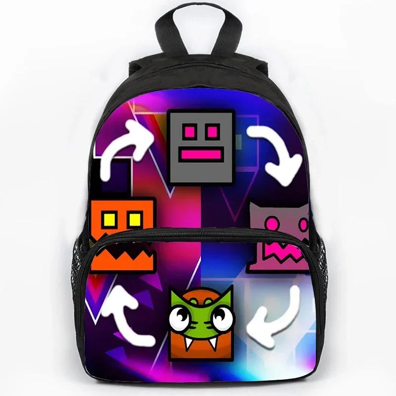 Children Large Capacity Angry Geometry Dash Print Backpack Students School Bags for Girls Boys Cartoon Bookbag Travel Backpacks