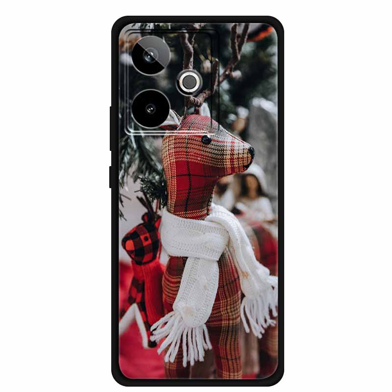 Рождественский чехол для Realme GT7 GT 7 7T Черные силиконовые чехлы для Realme GT 7T Мультяшный Санта-Клаус Елка Задняя крышка