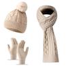 3Pcs/Set Warm Knit Beanie Snood Set Knitted Touchscreen Gloves Winter Hat Scarf Gloves Set  Unisex
