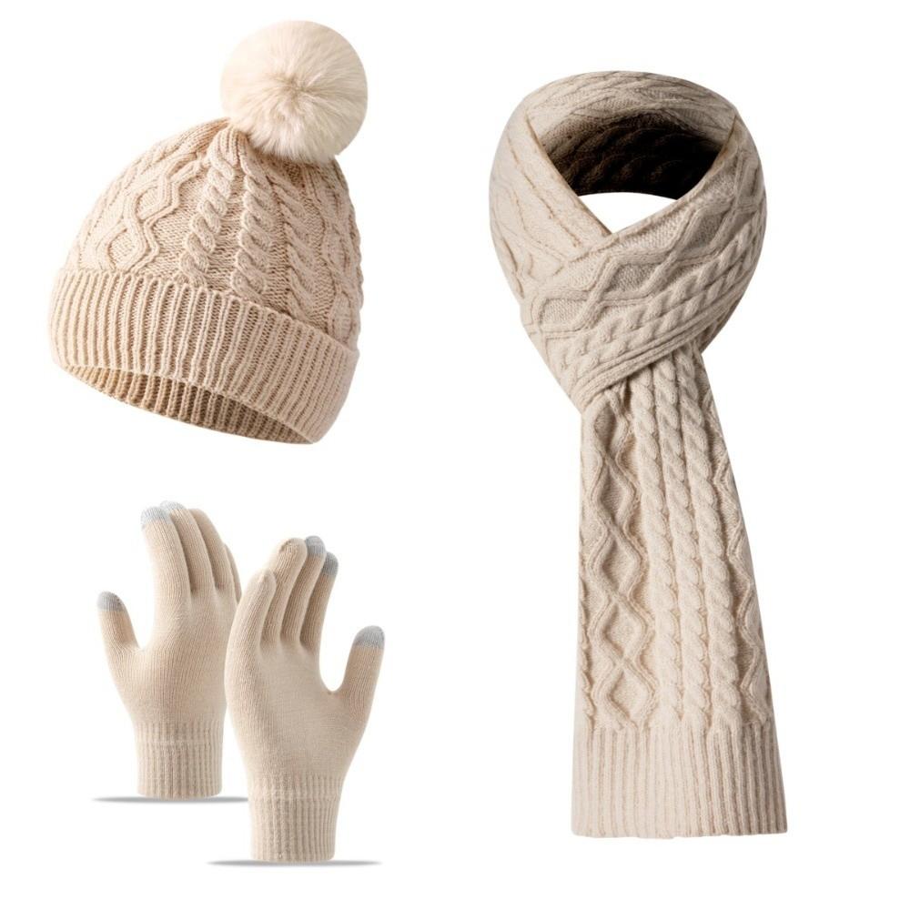 3Pcs/Set Warm Knit Beanie Snood Set Knitted Touchscreen Gloves Winter Hat Scarf Gloves Set Unisex