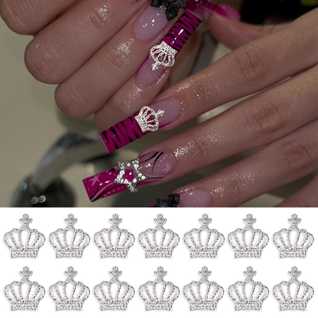 3D Exquisite Heart Crown Five-pointed Rhinestones Nail Charms Luxury Gold/Silver Diamond Jewelry Nail Decoration Accessories