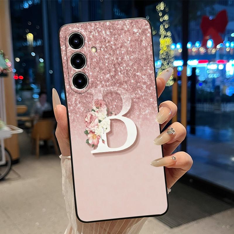 Чехол для ZTE Blade V80 Max/Nubia V80 Max, Желейно-черный, Защита от царапин, Мягкий корпус, Красивая первая буква с цветочным узором, Чехол