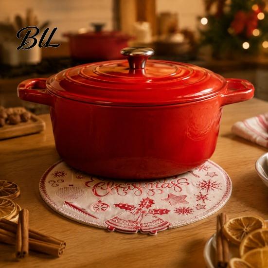 Snowflake Bow Bell Patterns Round Christmas Placemat, 15 Inch Waterproof Place Mat, Heat Easy to Clean Table Mats Resistant PVC Mat for Dining Holiday