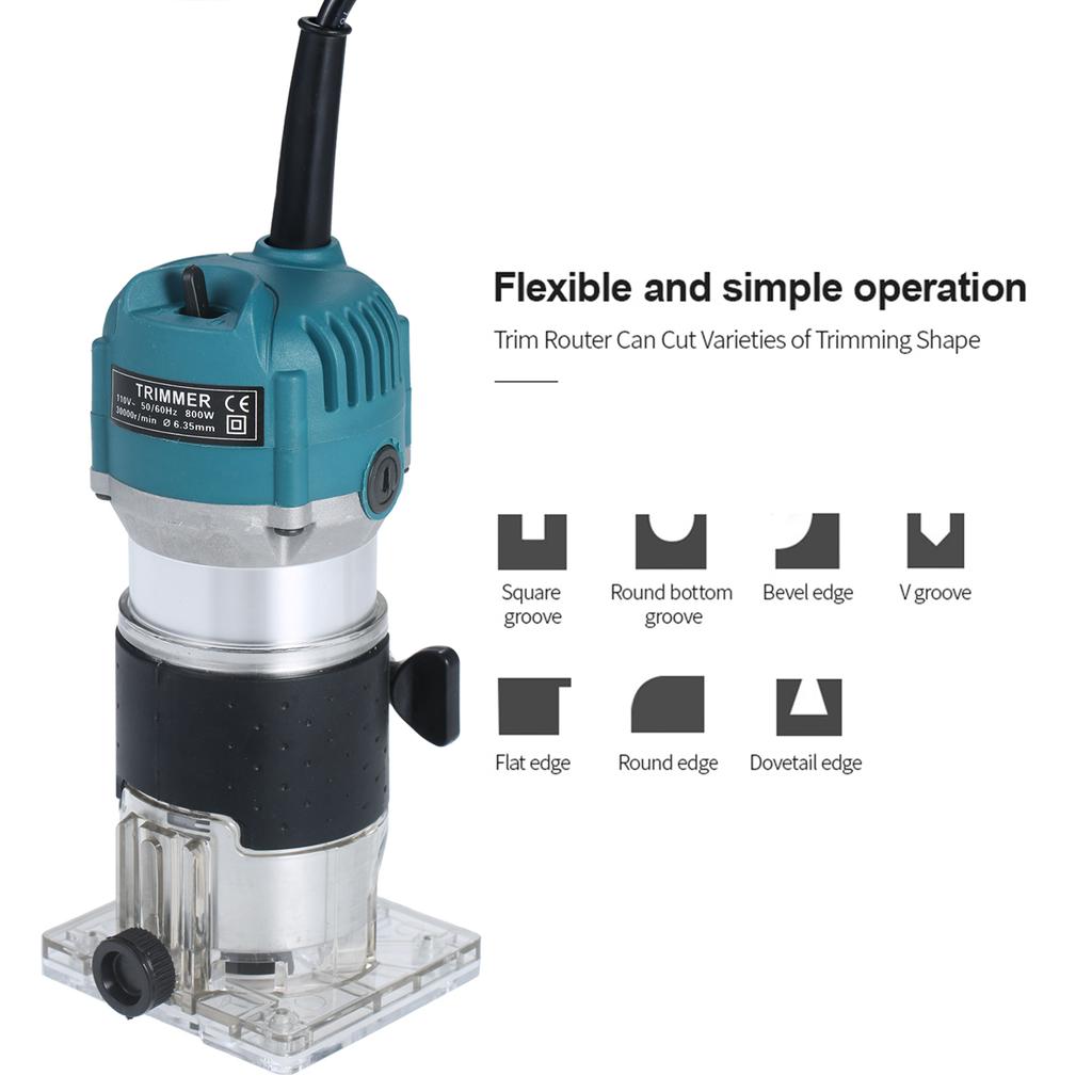 800W Compact Wood Router Tool  Set 220V Electric Trimmer Wood Router with 15pcs Router Bits