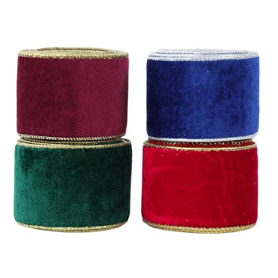 DIY Bow Making Material Velvet Christmas Ribbon, 2.5 x 78 Inch Wired Ribbon with Gold Edges Gift Box Bundling for Wrapping, Making, Crafts,