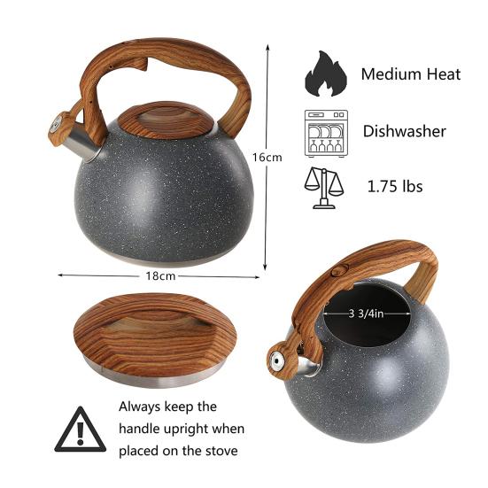 Чайник из нержавеющей стали со свистком, деревянная ручка, чайник, посуда для кипячения воды