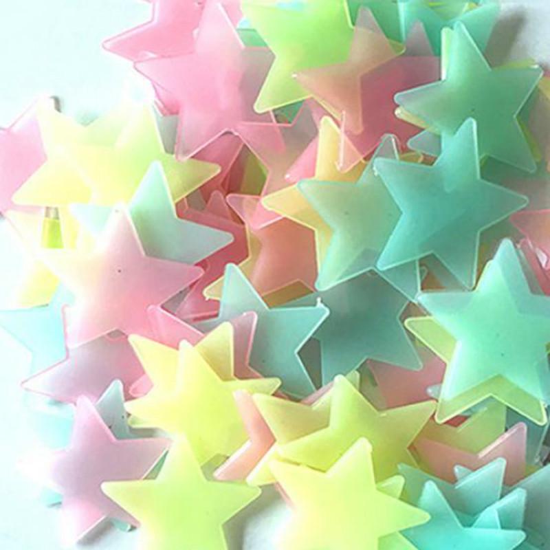 100 шт. светящиеся наклейки со звездами светятся в темноте флуоресцентные художественные съемные настенные украшения