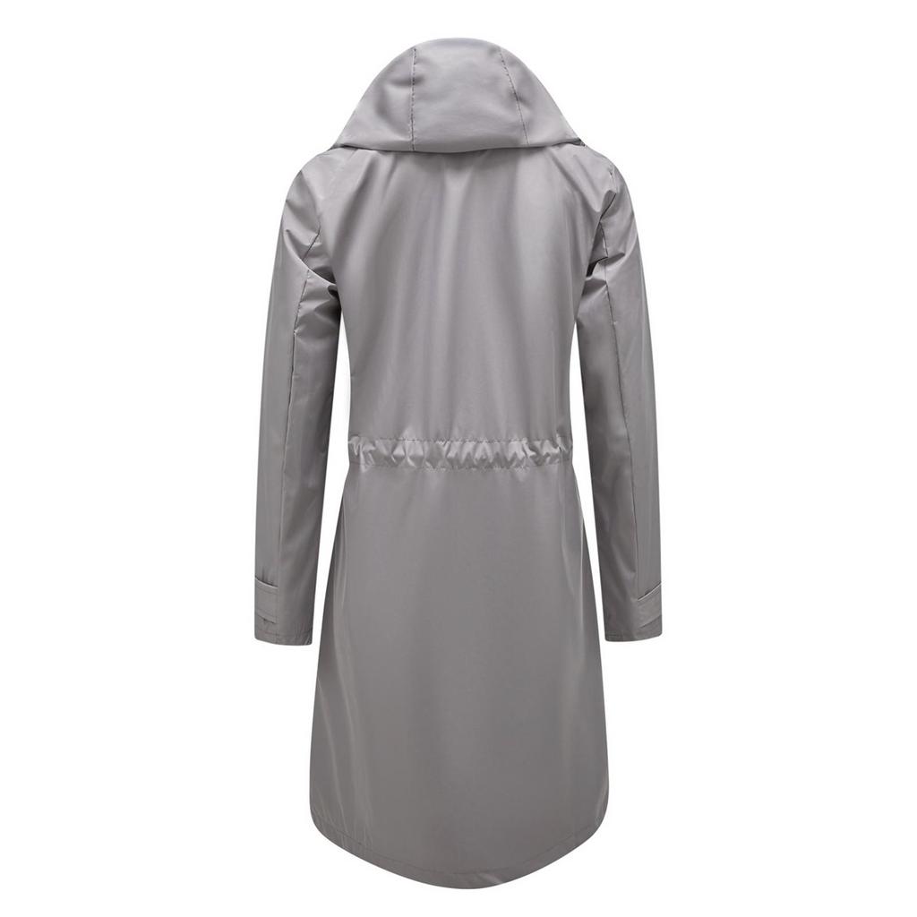 Women's Solid Colored Hooded Long Sleeved Trench Coat With Striped And Straight Tube Jacket