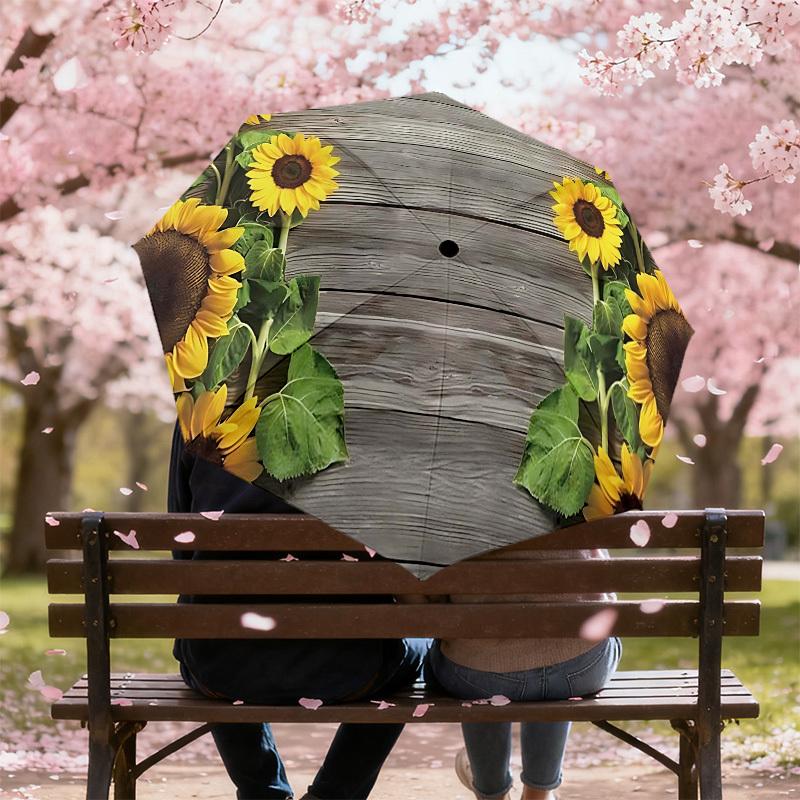 1PC Sunflower Wood Umbrella-8-Rib Reinforced Portable Folding Travel Suitable for All Seasons Outdoor Daily Use-H0322
