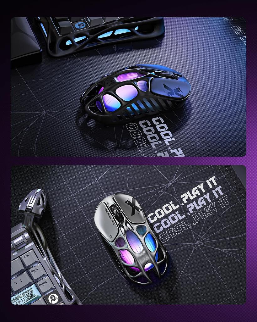 GravaStar Mercury X Wireless Gaming 1K Polling PAW3950 32000 DPI Low High 83 Hours of Continuous Illuminated RGB Gaming Magnesium Silver Mouse,