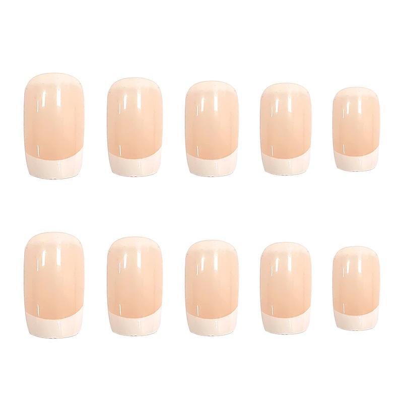 24PCS Long French White Edge Fake Nails Nude Skin Tone Simple Fake Nail Stickers Removable Waterproof Wear Finished Manicure