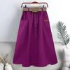 Cotton Midi Skirt With Belt Women Single -Breasted Large Pockets High Waist A -Line Skirt Autumn Summer Korean Fashion Long Skirt