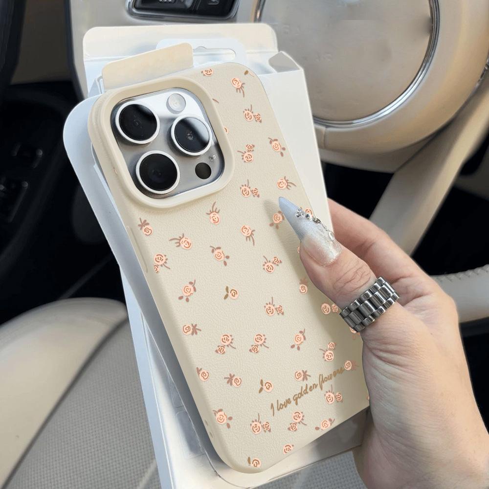 Flower Phone Case For iPhone 16 Pro Case for iPhone 11 12 13 14 15 Pro Max 16 Plus Silicone Soft Leather Texture Cover Fundas
