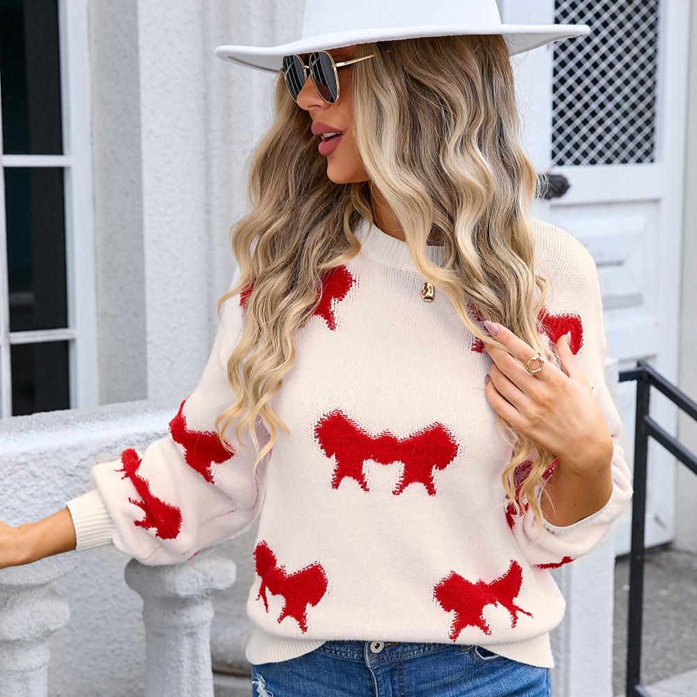 Осенне-зимний женский пуловер с круглым вырезом и длинным рукавом, вязаный свитер с бантом