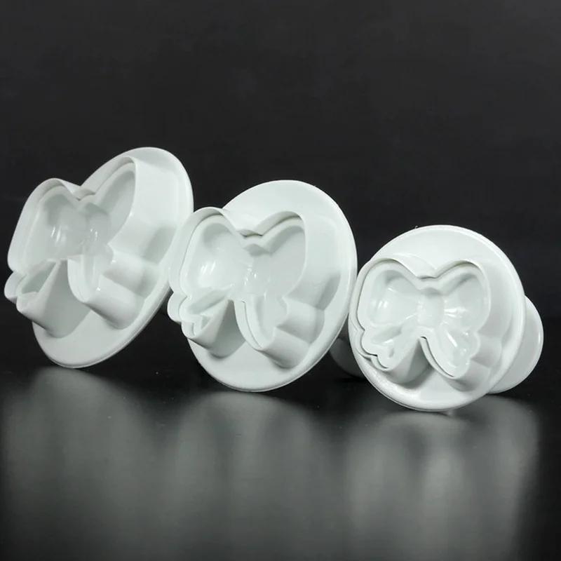 Новый набор из 3 шт./комплект, плунжер для вырубки сахарных изделий своими руками, украшения торта, печенья, помадки, глазури, банта, инструменты для резки