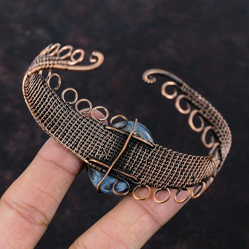 Pietersite Cuff Bracelet Copper Wire Wrapped Bangle Handmade Gemstone Jewelry Unique Adjustable Bangle Copper Wire Wrap Jewelry Gift For Mom