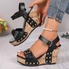 Мода 2025 Женская летняя одежда Пляжная обувь Американский ретро Сандалии на танкетке на высоком каблуке Модные черные сандалии на танкетке с пряжкой Zapatos Mujer