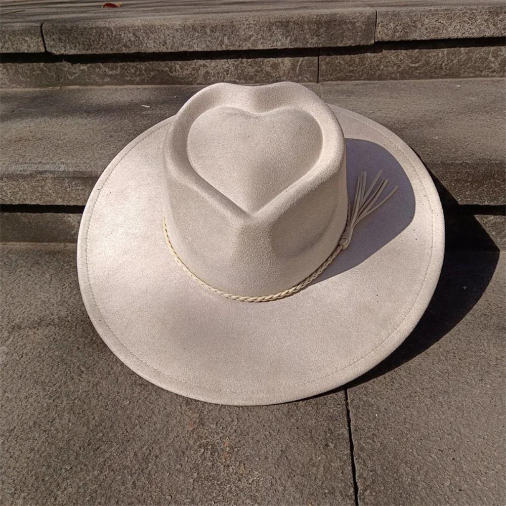 Heart Design Wide Brim Hat Wide Brim Panama Hat Classical Vegan Suede Hat