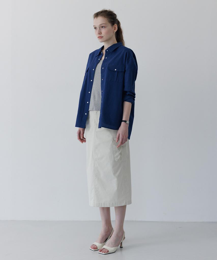 TTUDEMENT Seersucker Work Shirt Navy