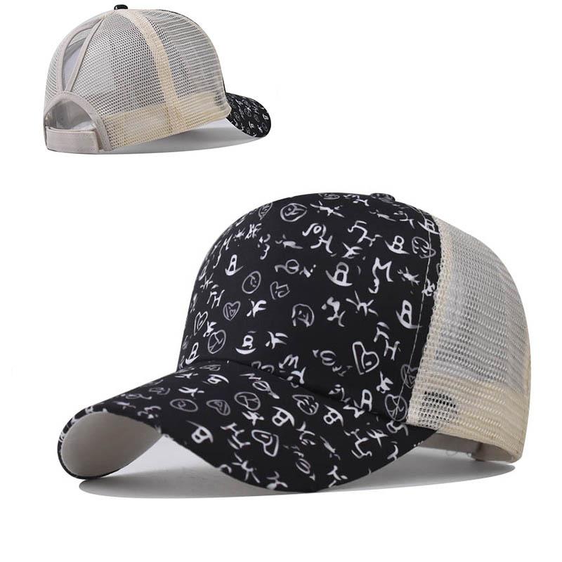 Graffiti Print Mesh Trucker Hat for Men Women, Breathable Adjustable Baseball Cap