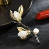 Magnolia Brooch Female Luxury Temperament Brooch Natural Hetian Jade Brooch Freshwater Pearl Pin