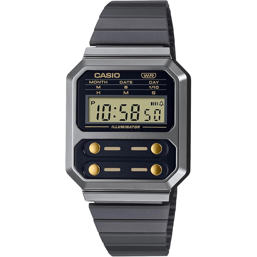 Casio A100WEGG-1A2 Digital Watch Men's Retro Design Black Gold Stainless Steel