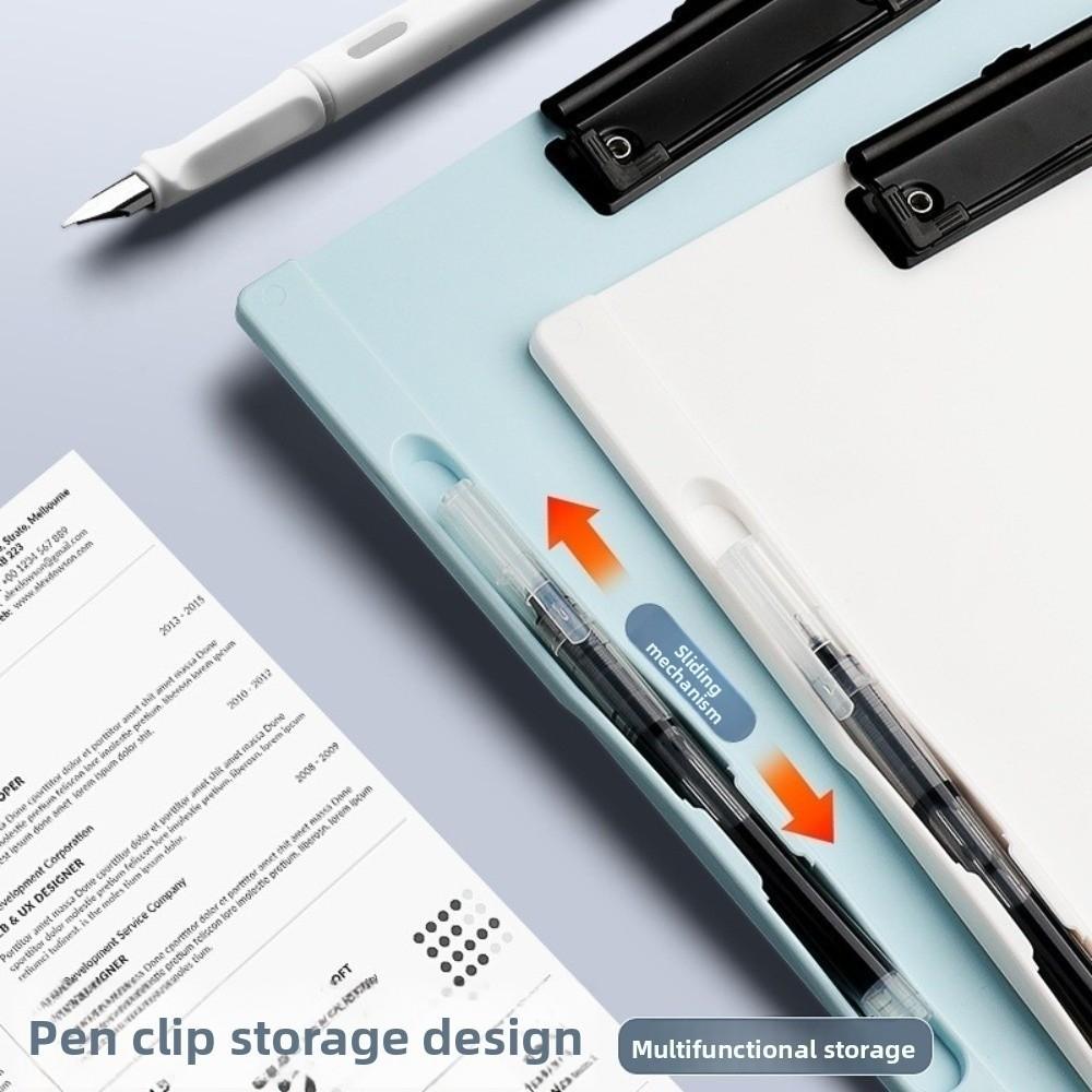 Durable A4 File Folder Clipboard with Pen Holder Letter Size Writing Splint Metal Clip Plastic Writing Clipboard for Students