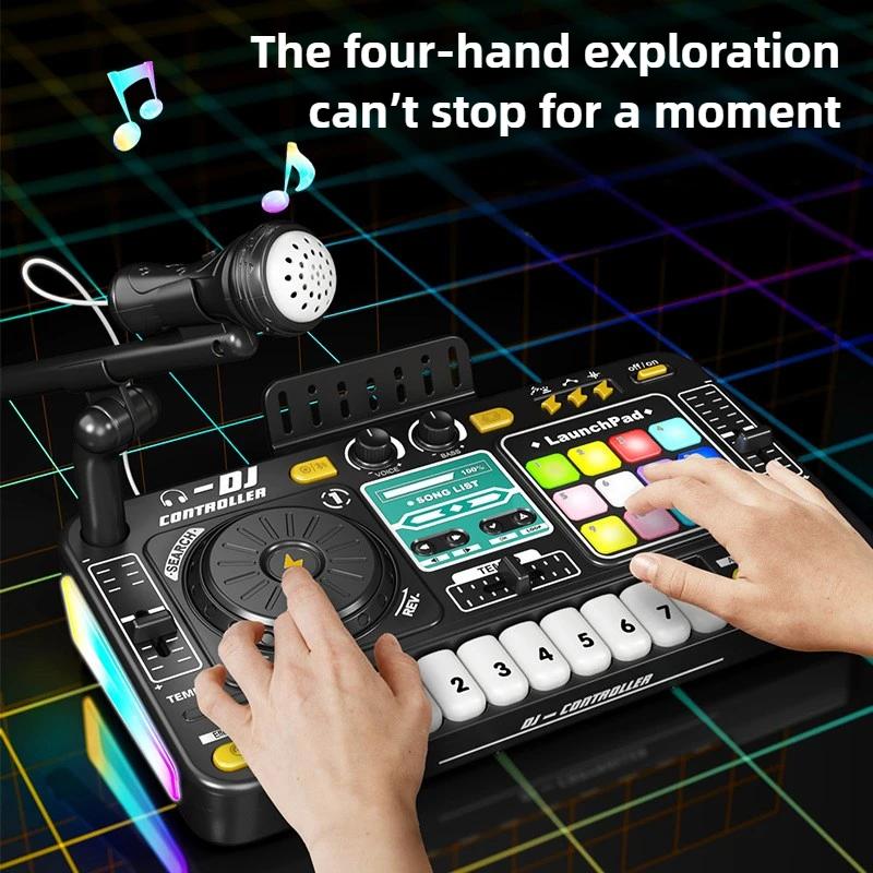 Детский DJ-контроллер Музыкальная игрушка Микшер с микрофоном Светодиодная подсветка Электронная музыкальная игра DJ-вертушка Для детей Подарки на день рождения