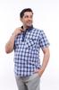Мужская рубашка больших размеров, мужская рубашка больших размеров с полупланкой, темно-сине-синяя клетчатая рубашка из лайкры с воротником на пуговицах и коротким рукавом