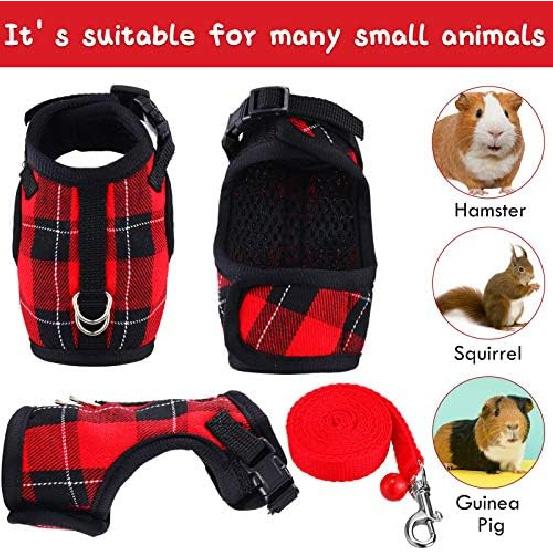 2 Pieces Guinea Pig Harness and Leash with Safety Bell Adjustable Hamster Ferret Harness and Leash Set No Pulling Walking Vest for Ferret Chinchilla