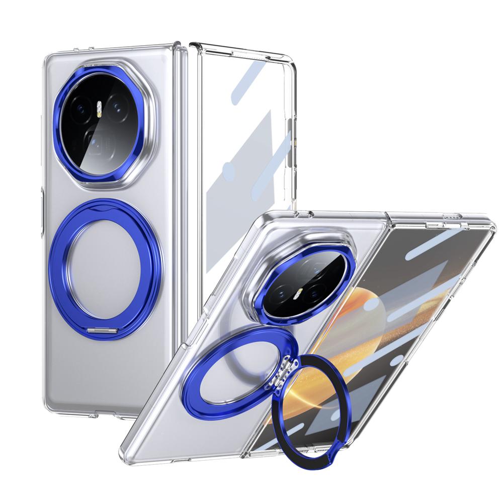 KEYSION Вращающийся на 360° магнитный чехол-подставка с кольцом для HONOR Magic V3, прозрачный жесткий чехол для ПК-телефона со стеклянным защитным экраном