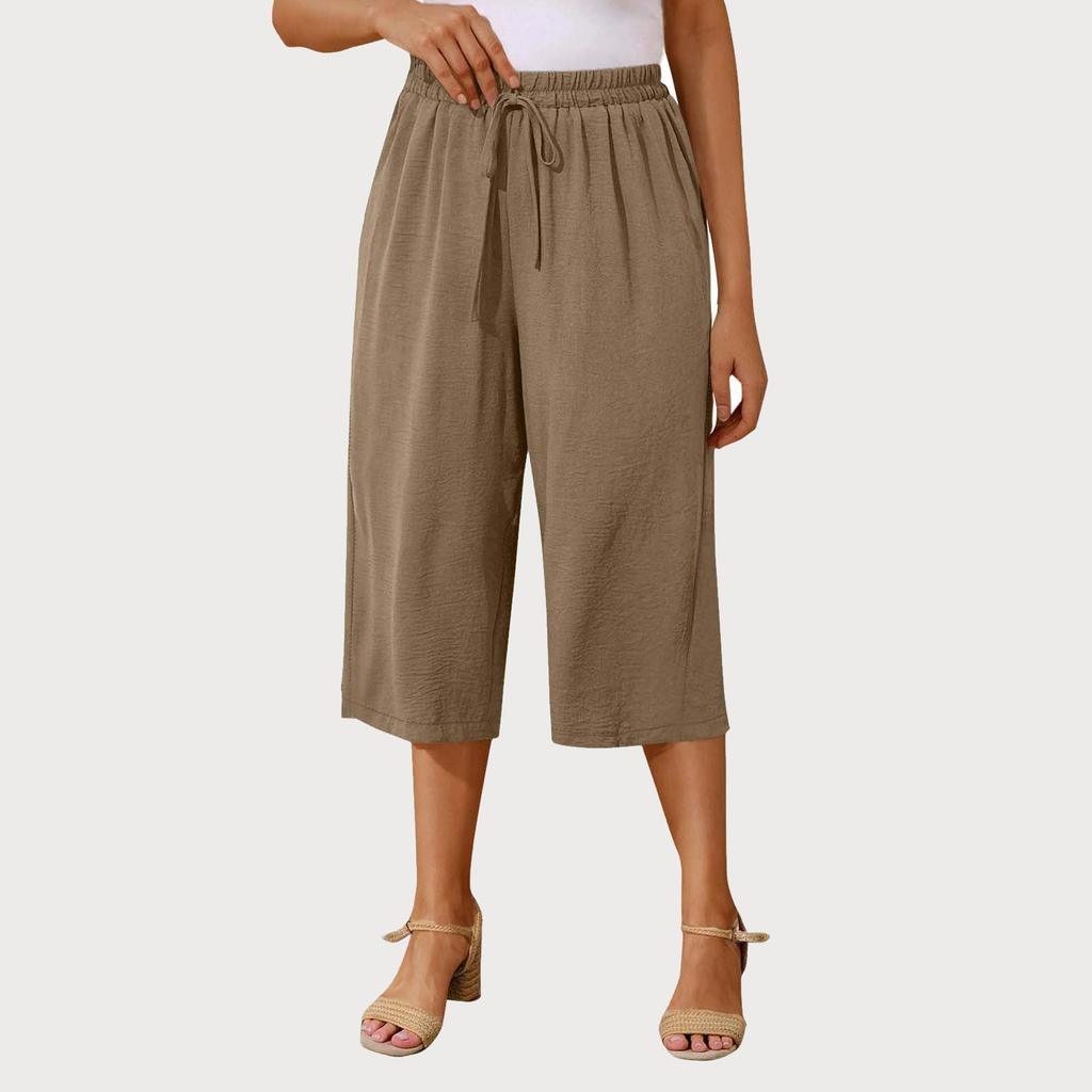 Женские однотонные повседневные брюки с высокой талией, спортивные брюки, шорты 1/2