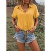 Plus Size Women's Summer Shirt Solid Color Button Cardigan Tie Short Sleeve Top
