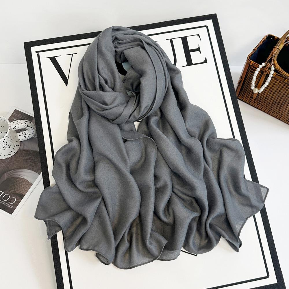 Cotton And Linen Scarf Women'S Yarn Scarf Solid Color Scarf Summer Sun Protection Breathable Shawl Retro Rough Edge Silk Scarf