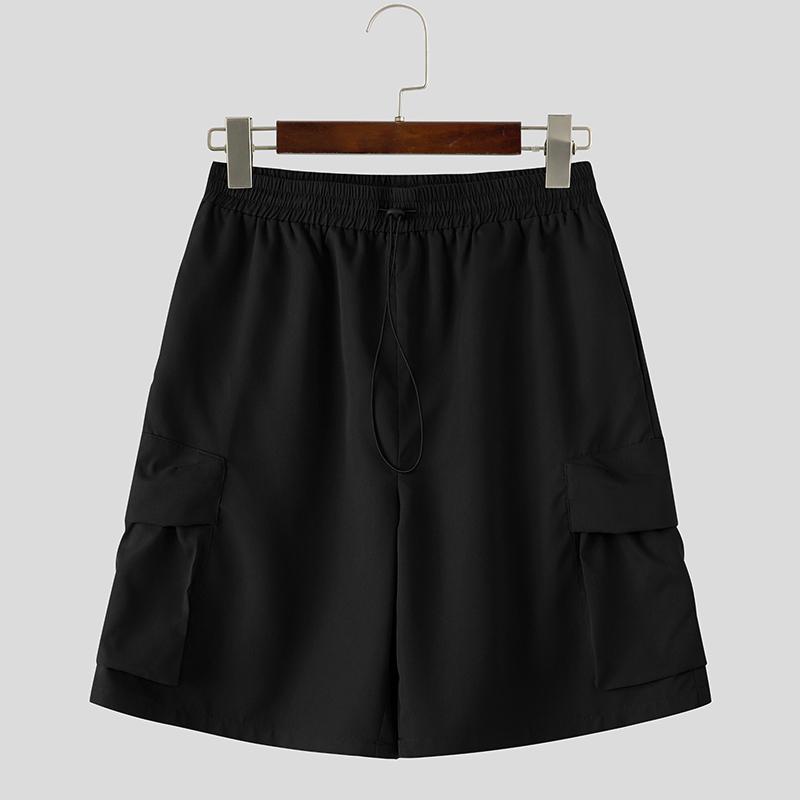 INCERUN Мужские шорты карго с эластичной талией на кулиске, карманами, повседневные, полупанталоны