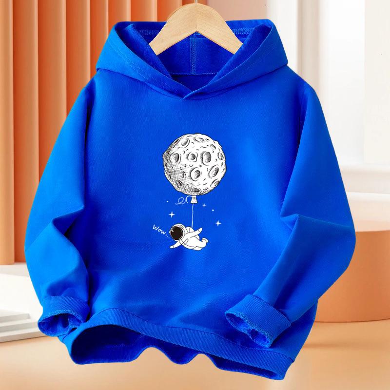 Девочка 3-12 лет Мультяшный Астронавт Рыбалка Луна С длинным рукавом Толстовка с капюшоном Детский Забавный Топ Детский Полиэстер Основная Куртка