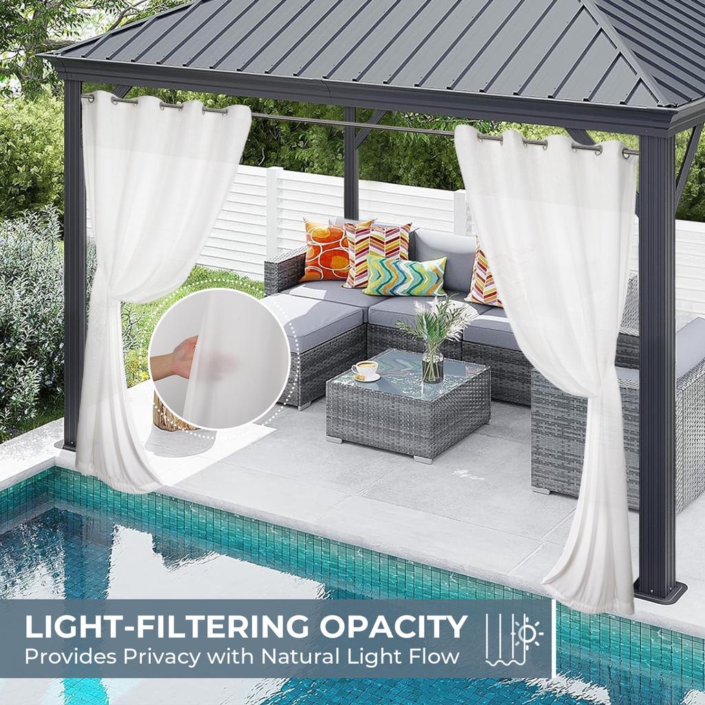 2 панели наружной прозрачной занавески для патио, водонепроницаемые УФ-фильтры с геометрическим узором, шторы с карманами для штанги, блокирующие приватность, занавески для веранды беседки