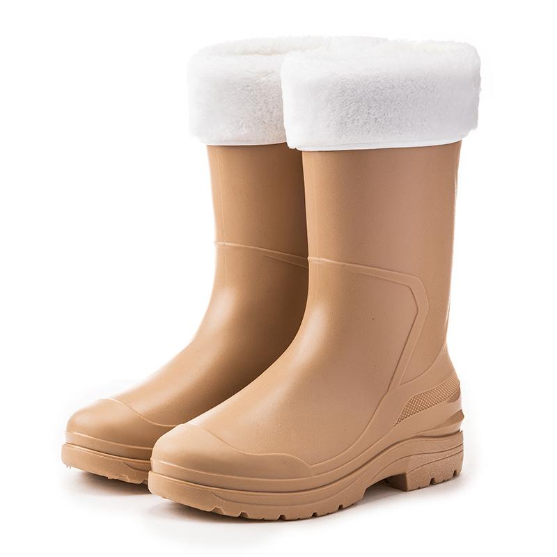 Модные средние и высокие резиновые сапоги женская мода универсальный пучок устье бархатные теплые четырехсезонные дождевые туфли взрослые уличные водные туфли